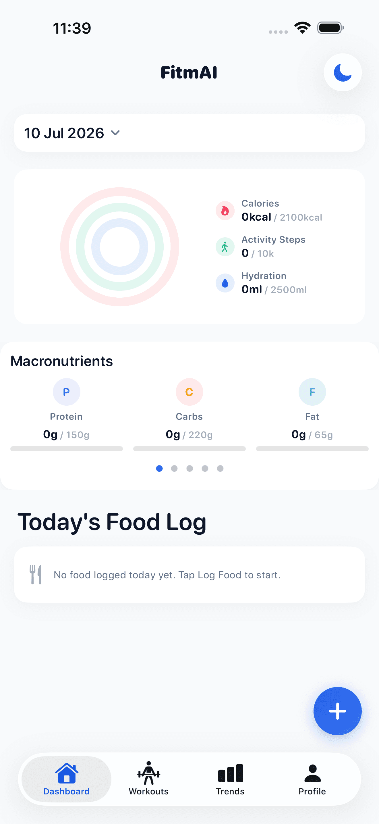 FitmAI Dashboard screen on iPhone