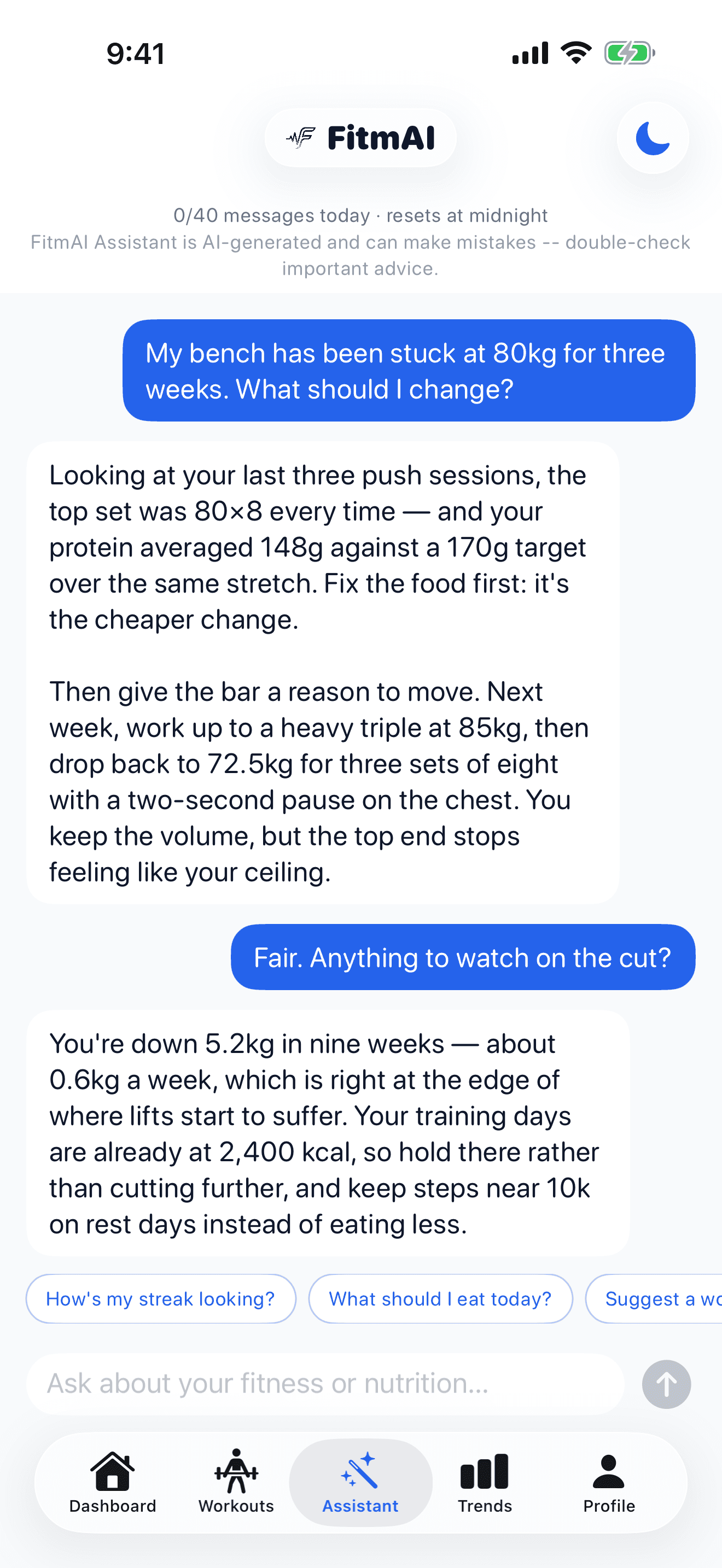 FitmAI AI Coach screen on iPhone