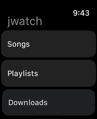 jwatch Libraries screen on Apple Watch