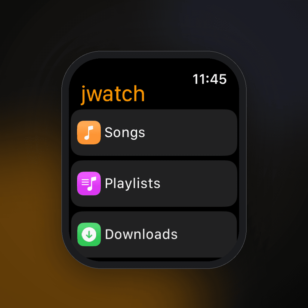 TunefinWatch Libraries screen on Apple Watch